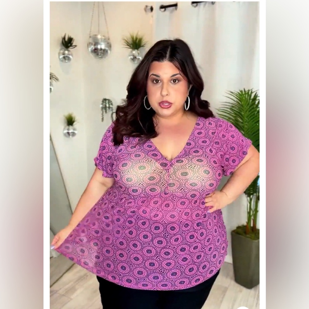 Plus Mesh Sheer Blouse
